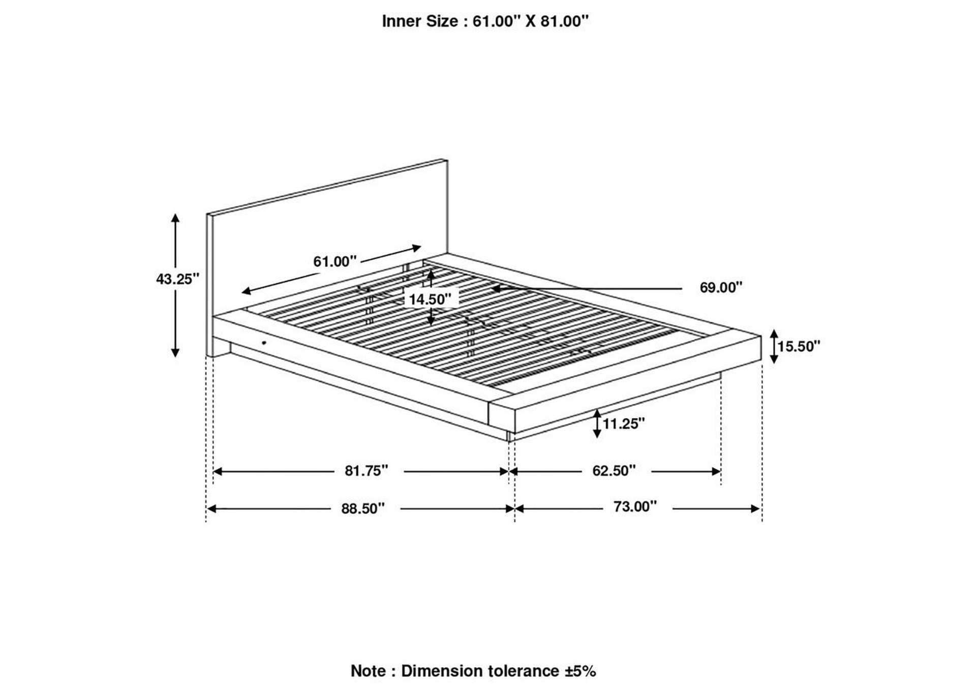 Jessica Queen Platform Bed With Rail Seating Cappuccino Frugal ...