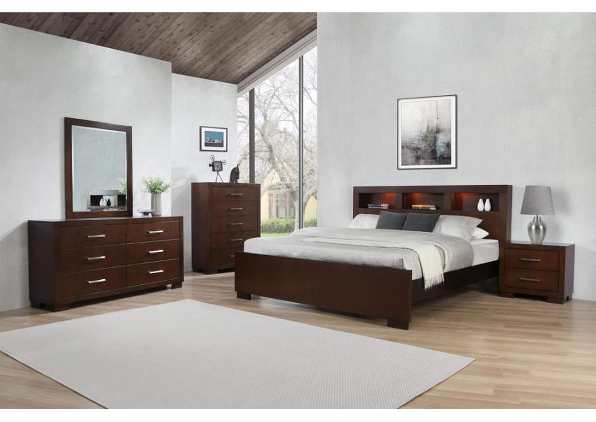 Jessica Queen Bed With Storage Headboard Cappuccino,Coaster Furniture