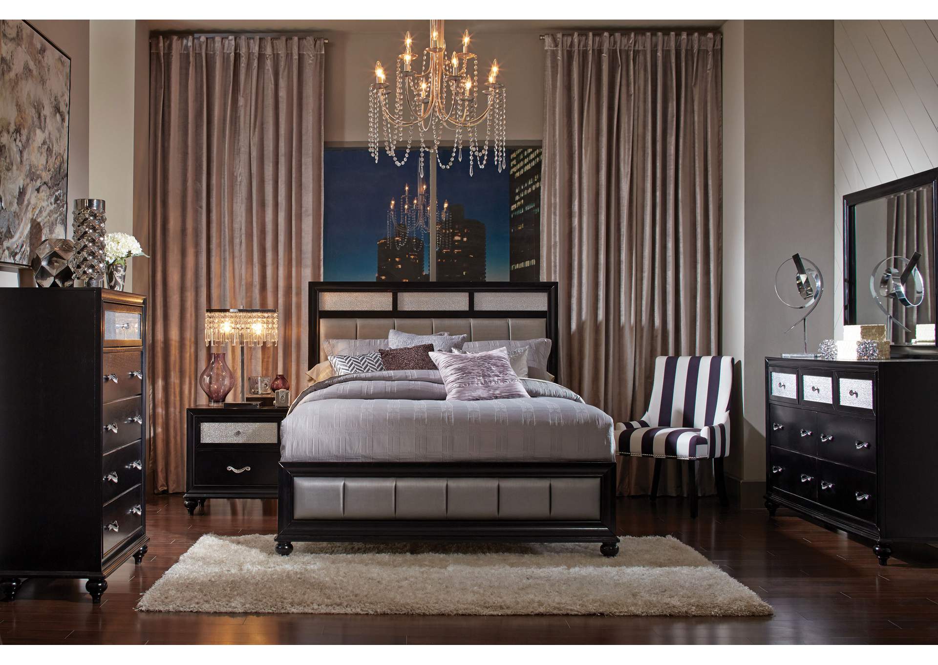 Barzini Eastern King Upholstered Bed Black and Grey,Coaster Furniture
