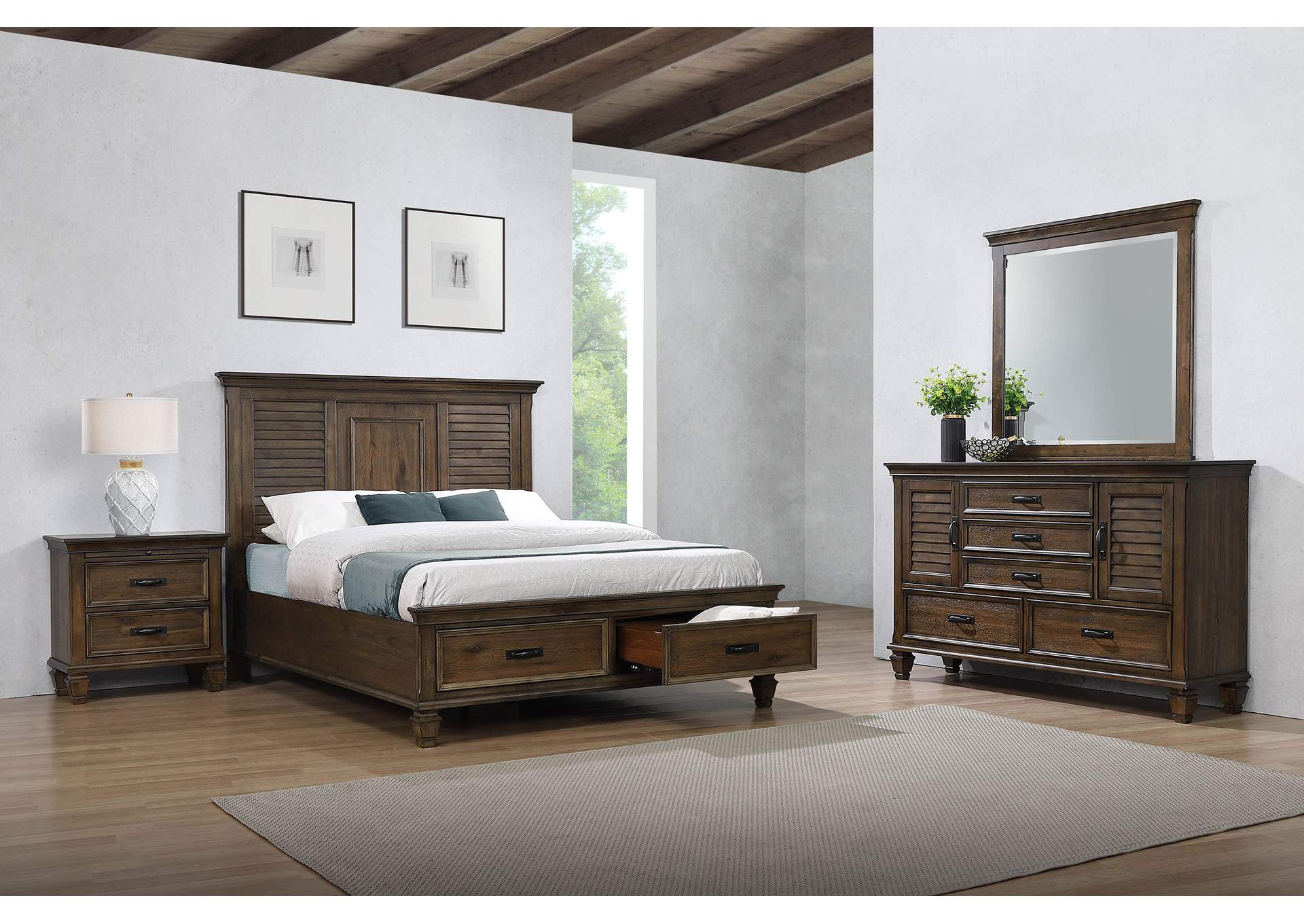 Franco 4-piece Eastern King Storage Bedroom Set Burnished Oak,Coaster Furniture