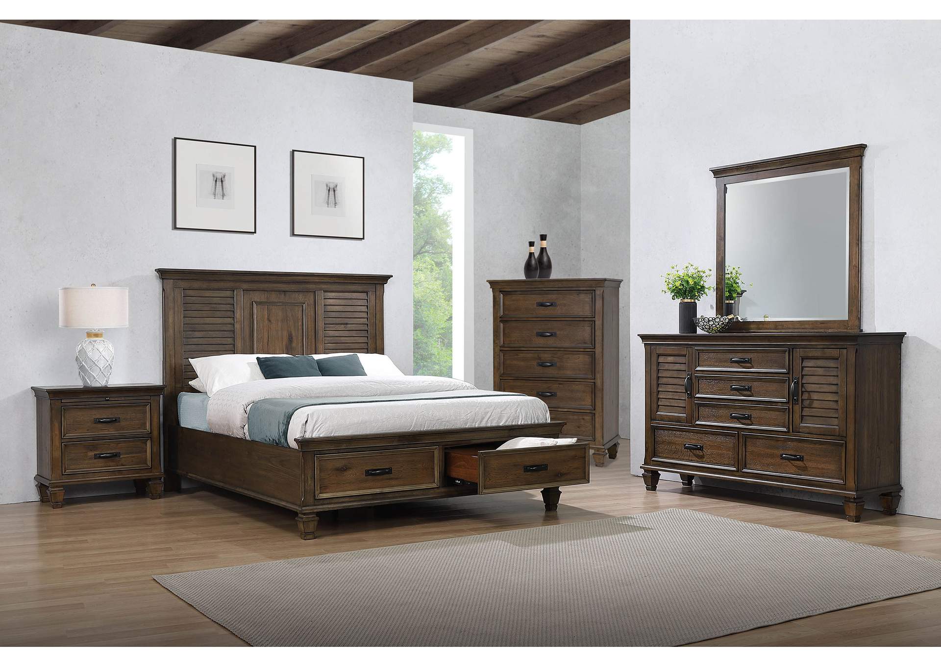 Franco 5-piece Eastern King Storage Bedroom Set Burnished Oak,Coaster Furniture