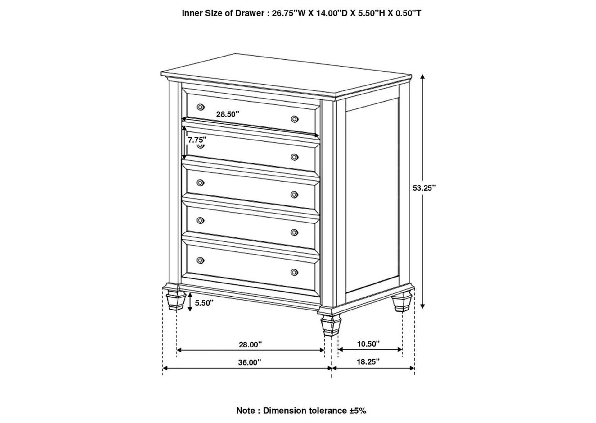 Sandy Beach 5 - drawer Rectangular Chest White,Coaster Furniture
