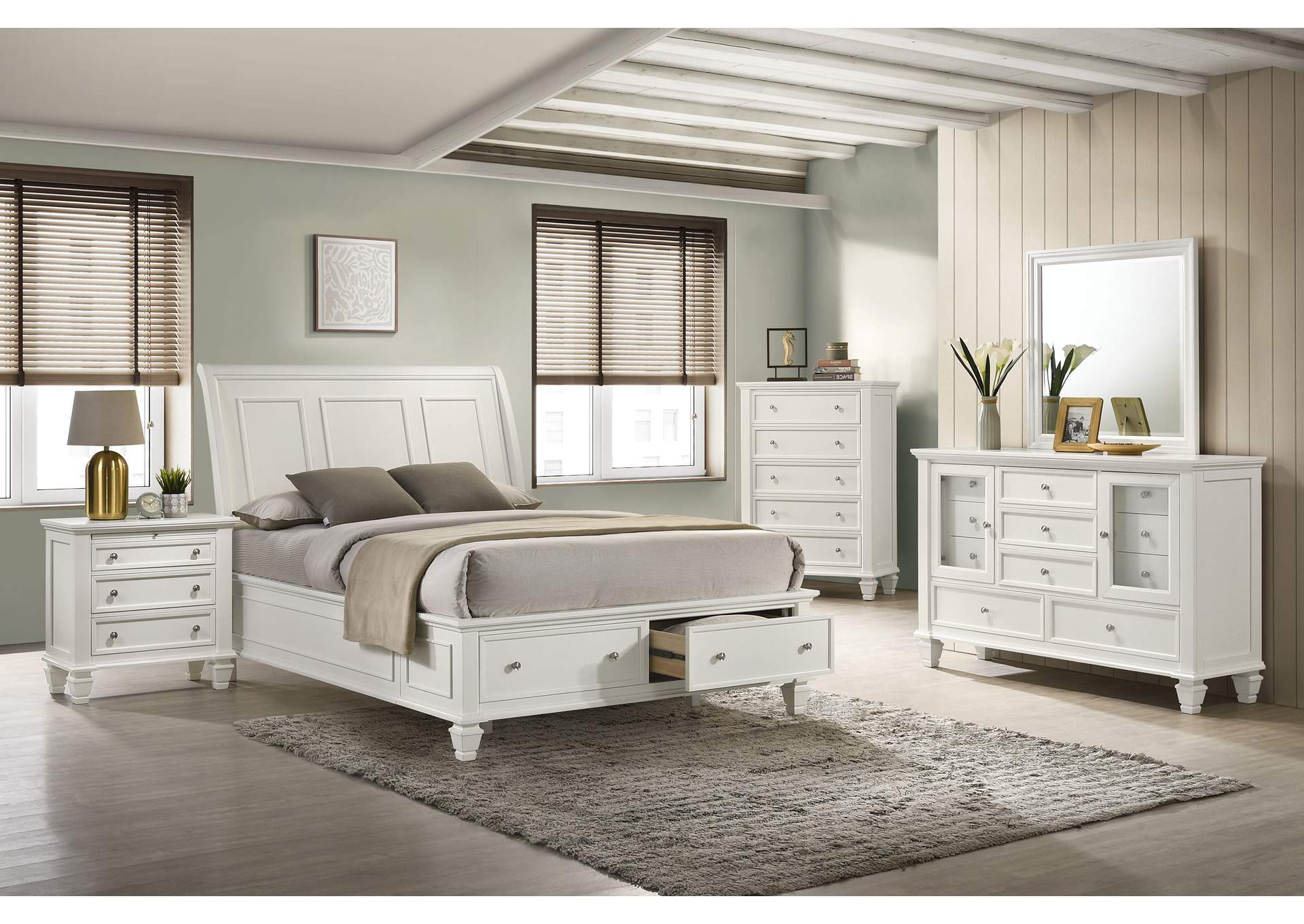 Sandy Beach Eastern King Storage Sleigh Bed White,Coaster Furniture