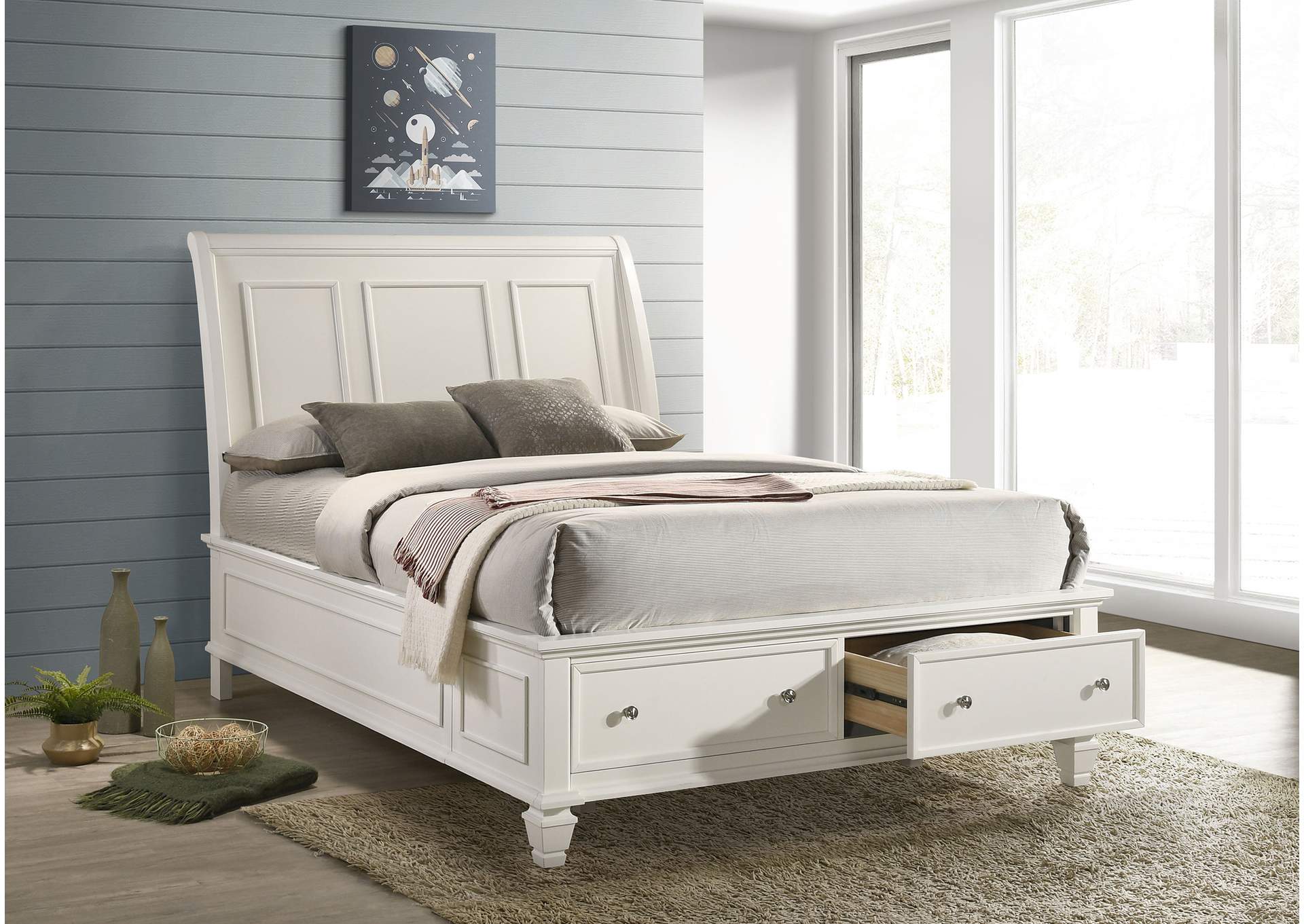 Sandy Beach Queen Storage Sleigh Bed White,Coaster Furniture