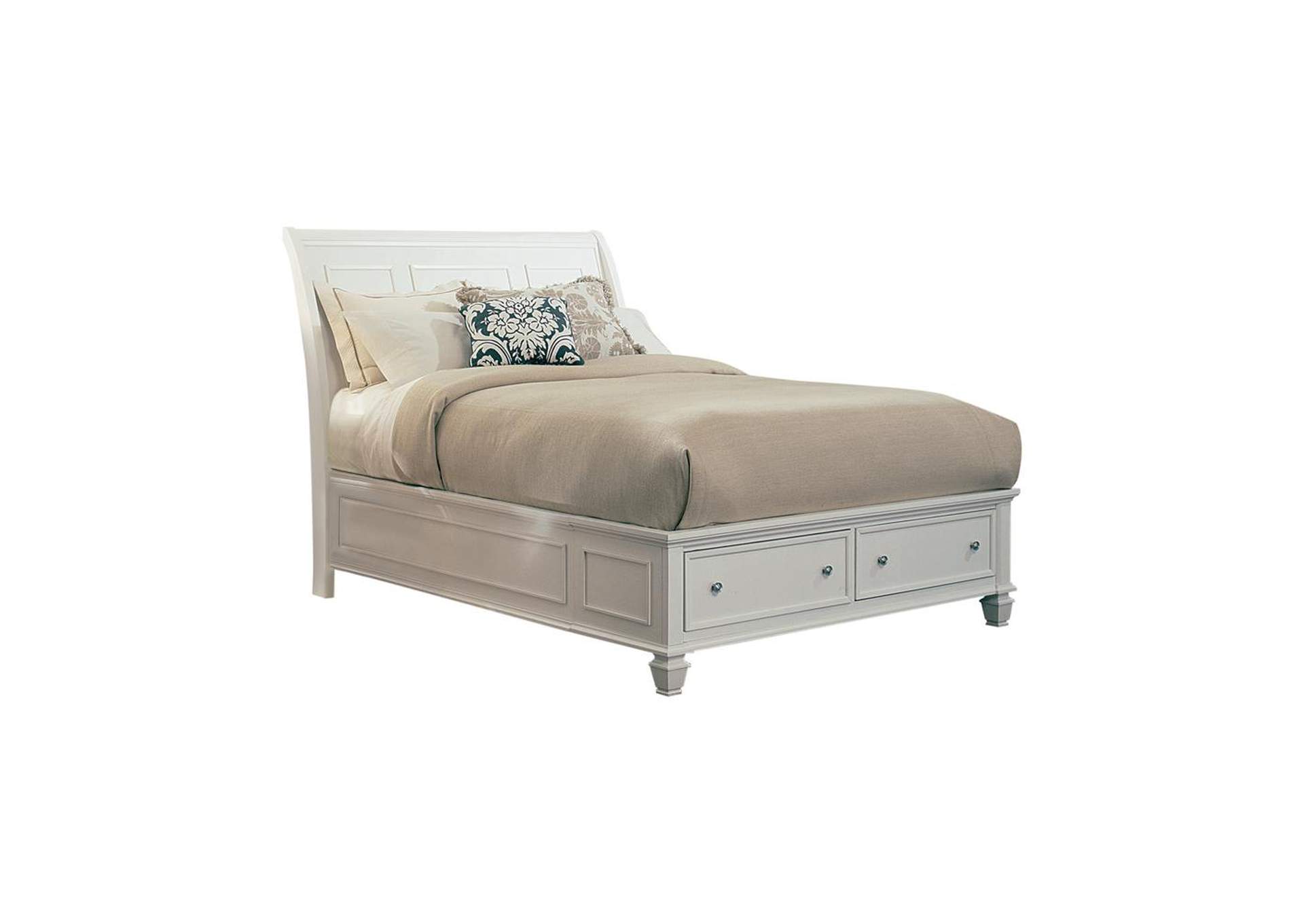 Sandy Beach White Queen Sleigh Bed W/ Footboard Storage,Coaster Furniture