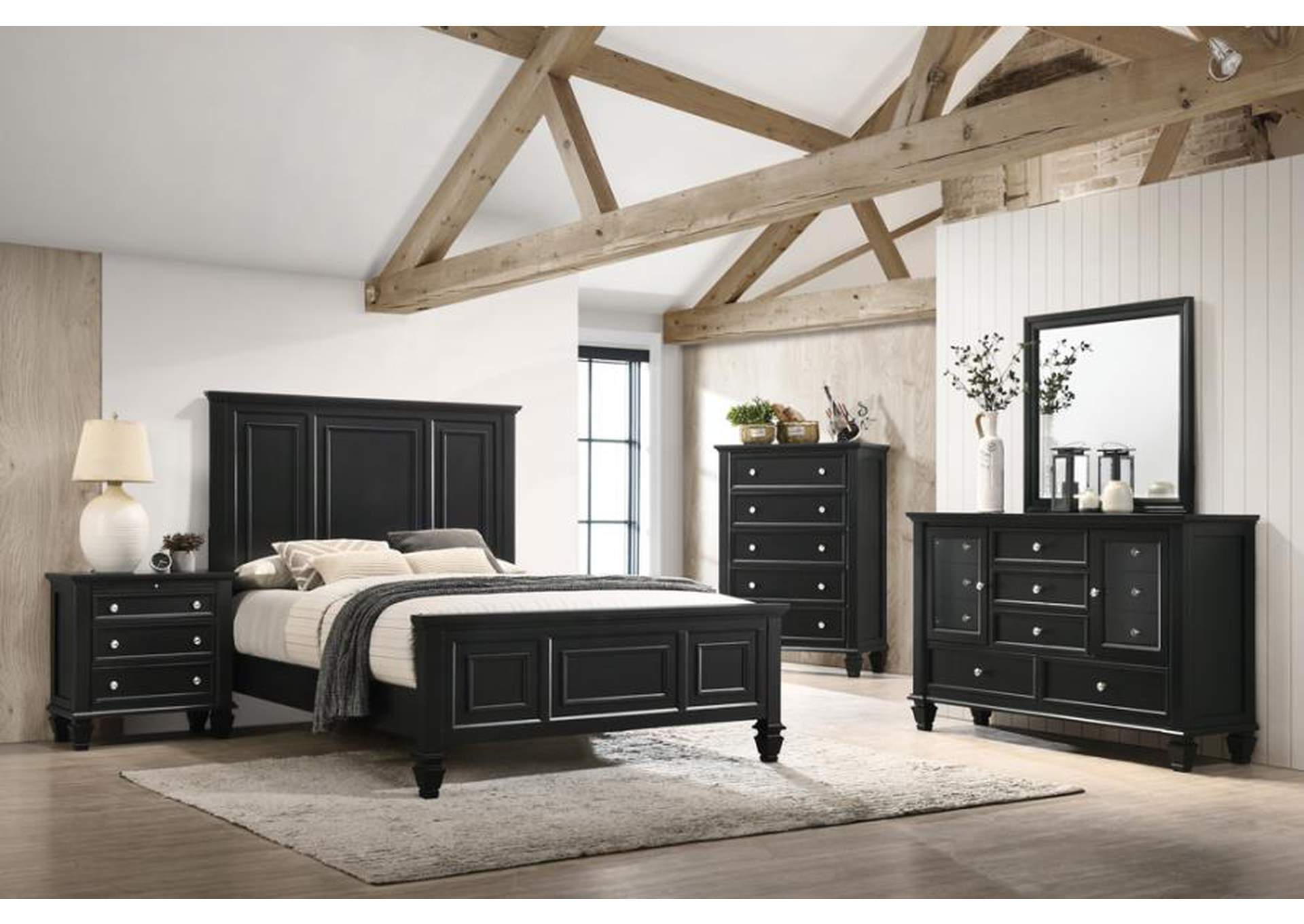 Sandy Beach California King Panel Bed With High Headboard Black,Coaster Furniture