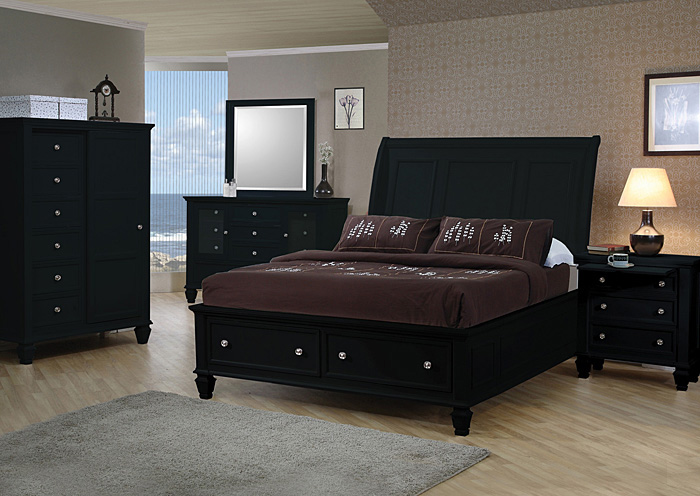 Sandy Beach Black Queen Storage Bed W, All Black Dresser With Mirror
