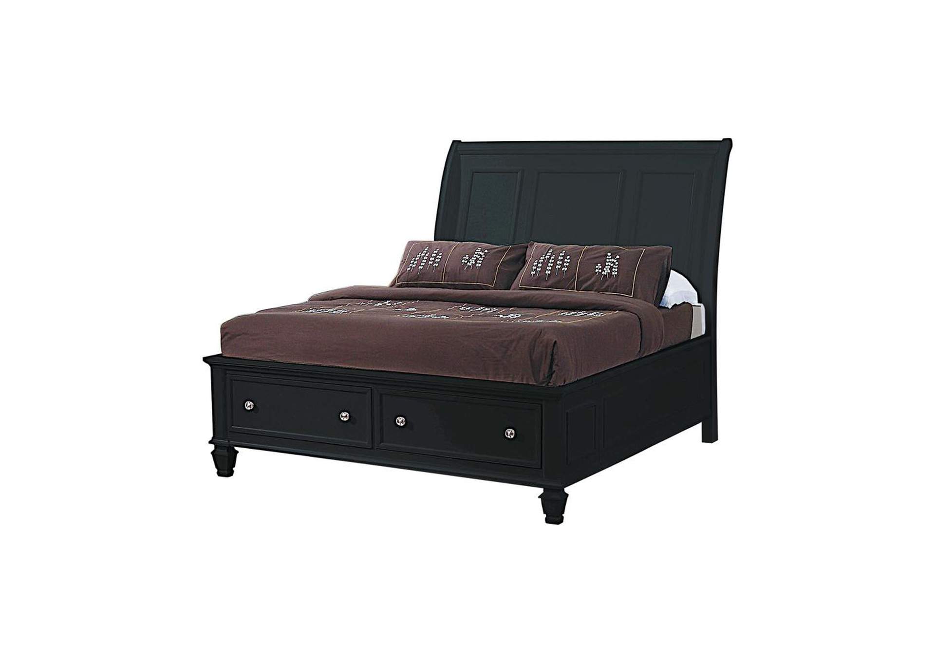 Sandy Beach Black King Sleigh Bed W, King Headboard And Footboard With Storage