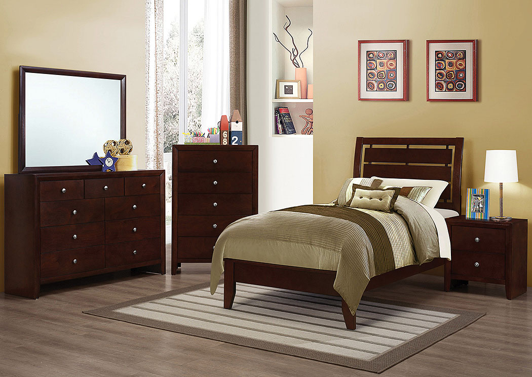 Serenity Merlot Twin Bed w/Dresser & Mirror,Coaster Furniture