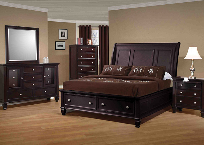 Sandy Beach Cappuccino Queen Bed, Dresser, Mirror & Nightstand,ABF Coaster Furniture