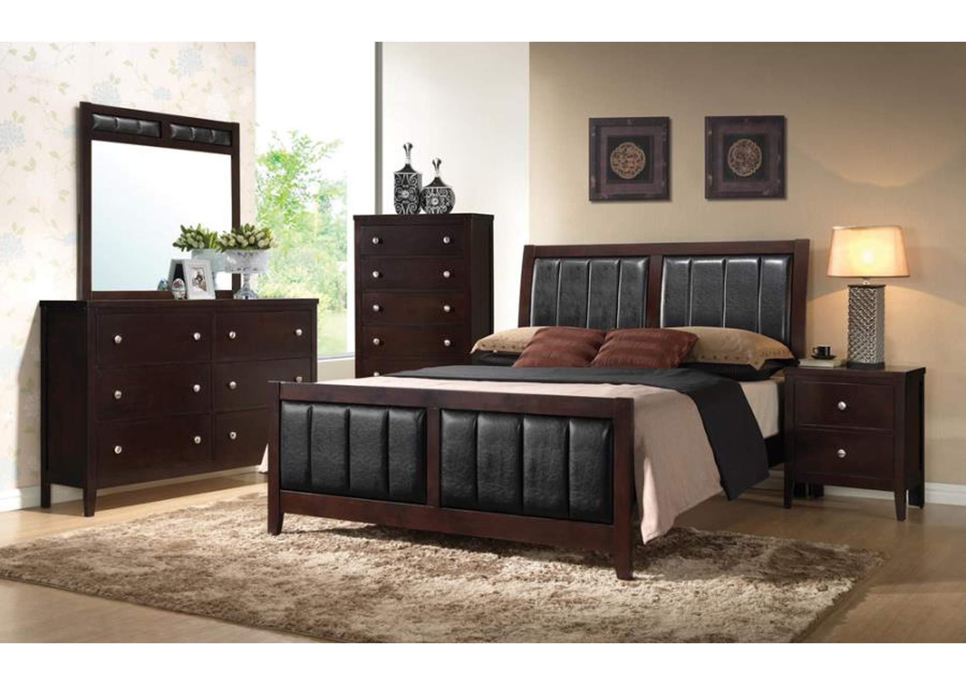 Carlton 4 - piece Full Upholstered Bedroom Set Cappuccino and Black,Coaster Furniture