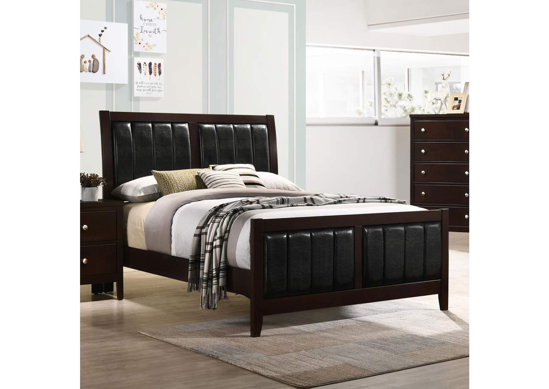 Carlton Full Upholstered Panel Bed Cappuccino and Black,Coaster Furniture