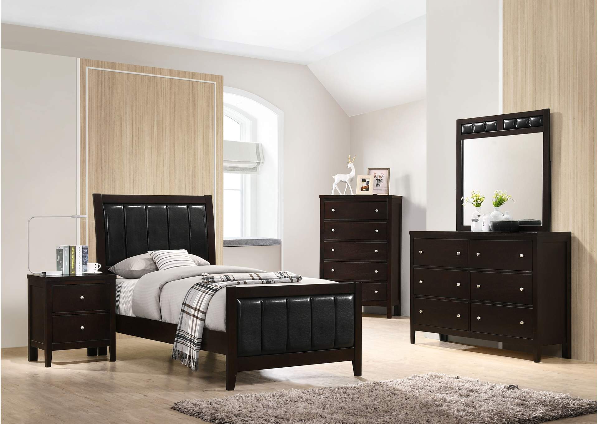 Carlton 4-piece Twin Upholstered Bedroom Set Cappuccino and Black,Coaster Furniture