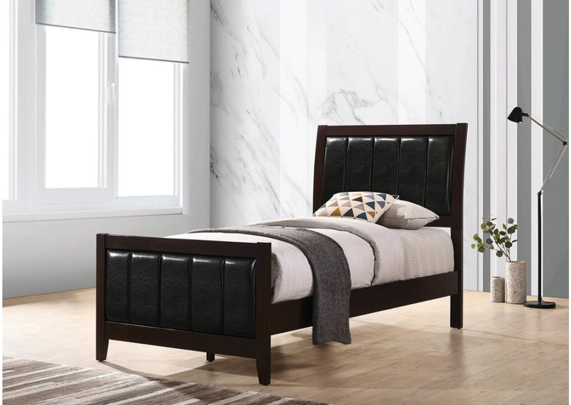 Carlton 4 - piece Twin Upholstered Bedroom Set Cappuccino and Black,Coaster Furniture