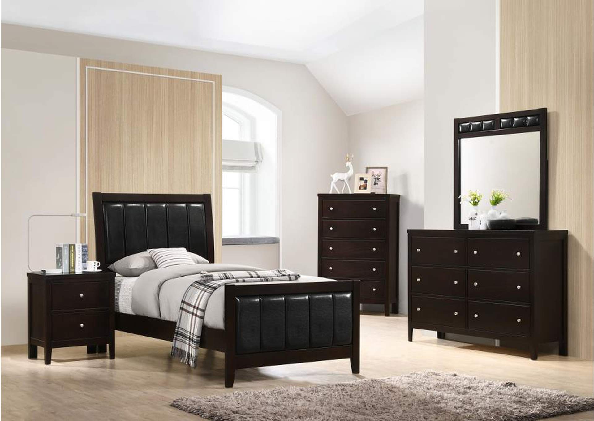 Carlton Twin Upholstered Panel Bed Cappuccino and Black,Coaster Furniture