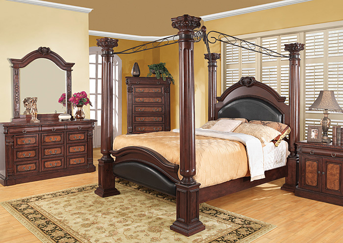 Grand Prado Black & Cherry King Bed, Dresser, Mirror & Nightstand,ABF Coaster Furniture