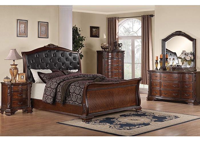 Maddison Black & Brown Cherry California King Bed, Dresser, Mirror & Nightstand,ABF Coaster Furniture