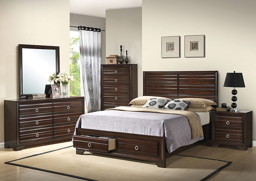 Cappuccino Eastern King Bed, Dresser, Mirror & Nightstand,ABF Coaster Furniture