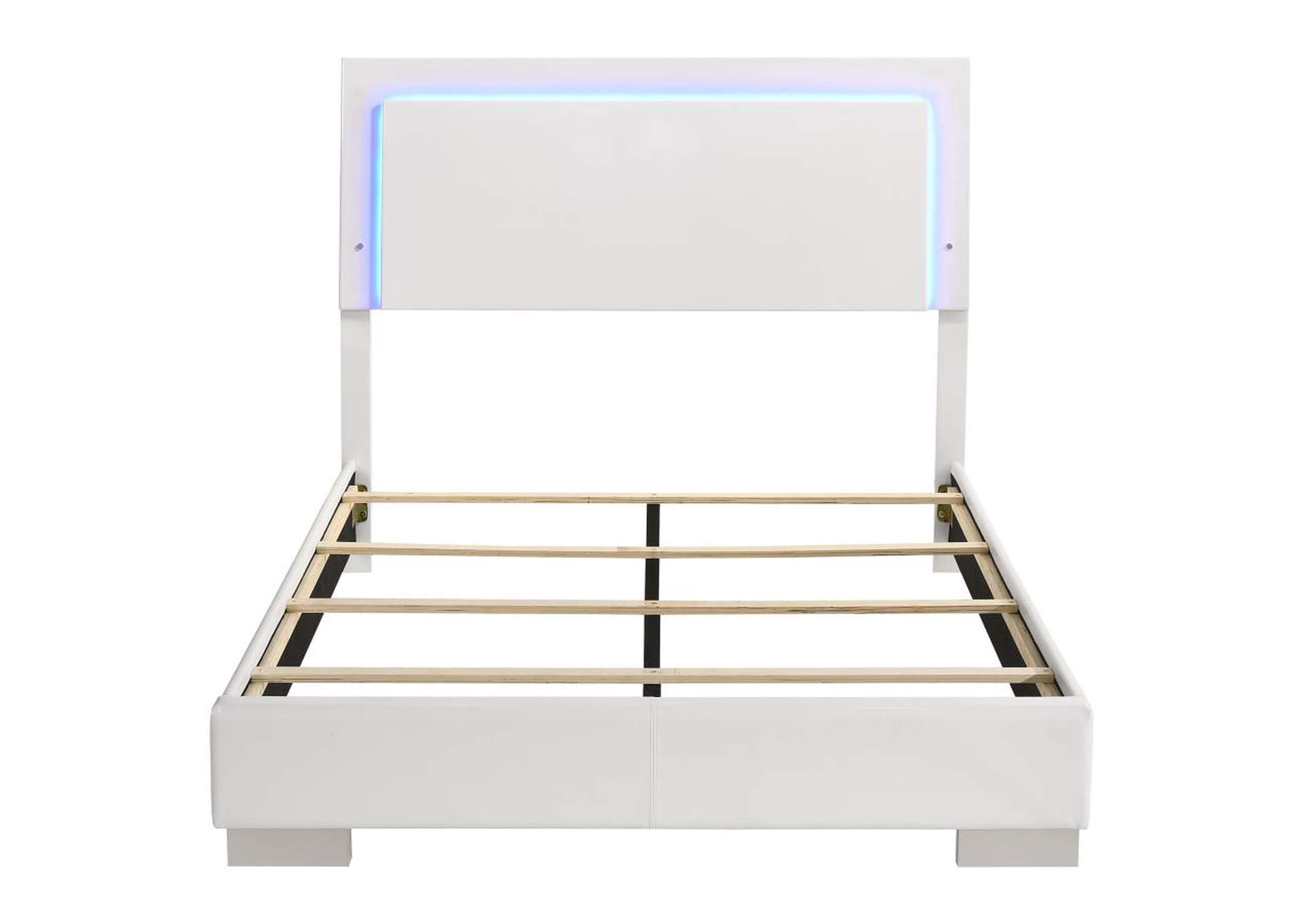 Felicity Full Panel Bed with LED Lighting Glossy White,Coaster Furniture