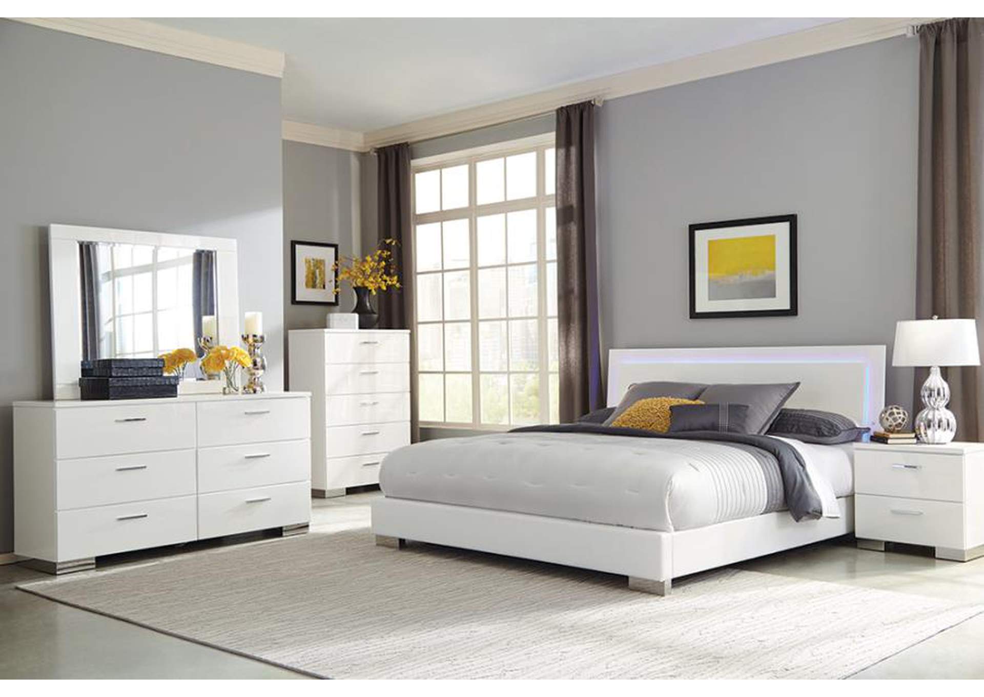 Felicity Bedroom Set With Led Light Headboard Glossy White,Coaster Furniture