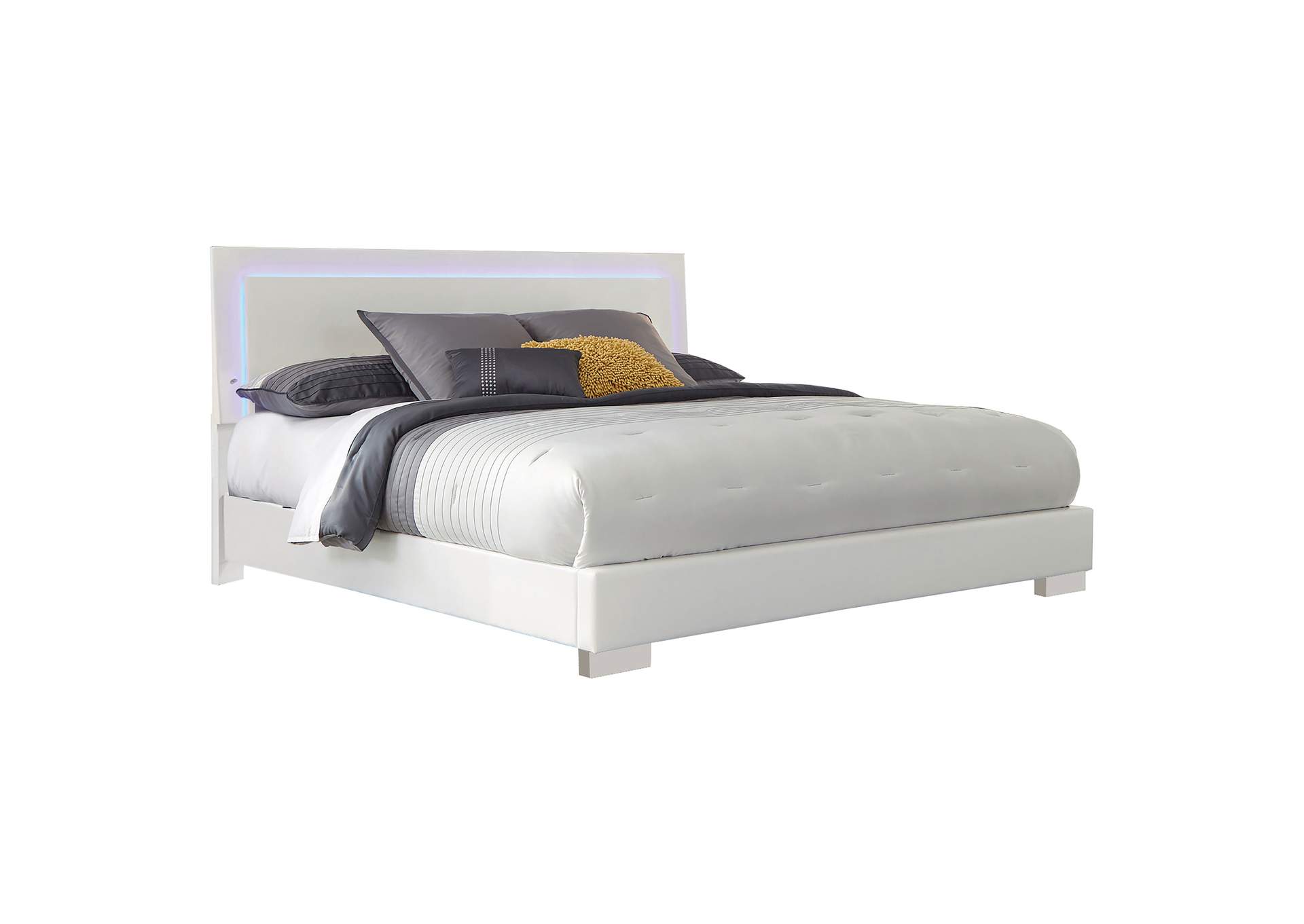 Felicity Eastern King Panel Bed with LED Lighting Glossy White,Coaster Furniture