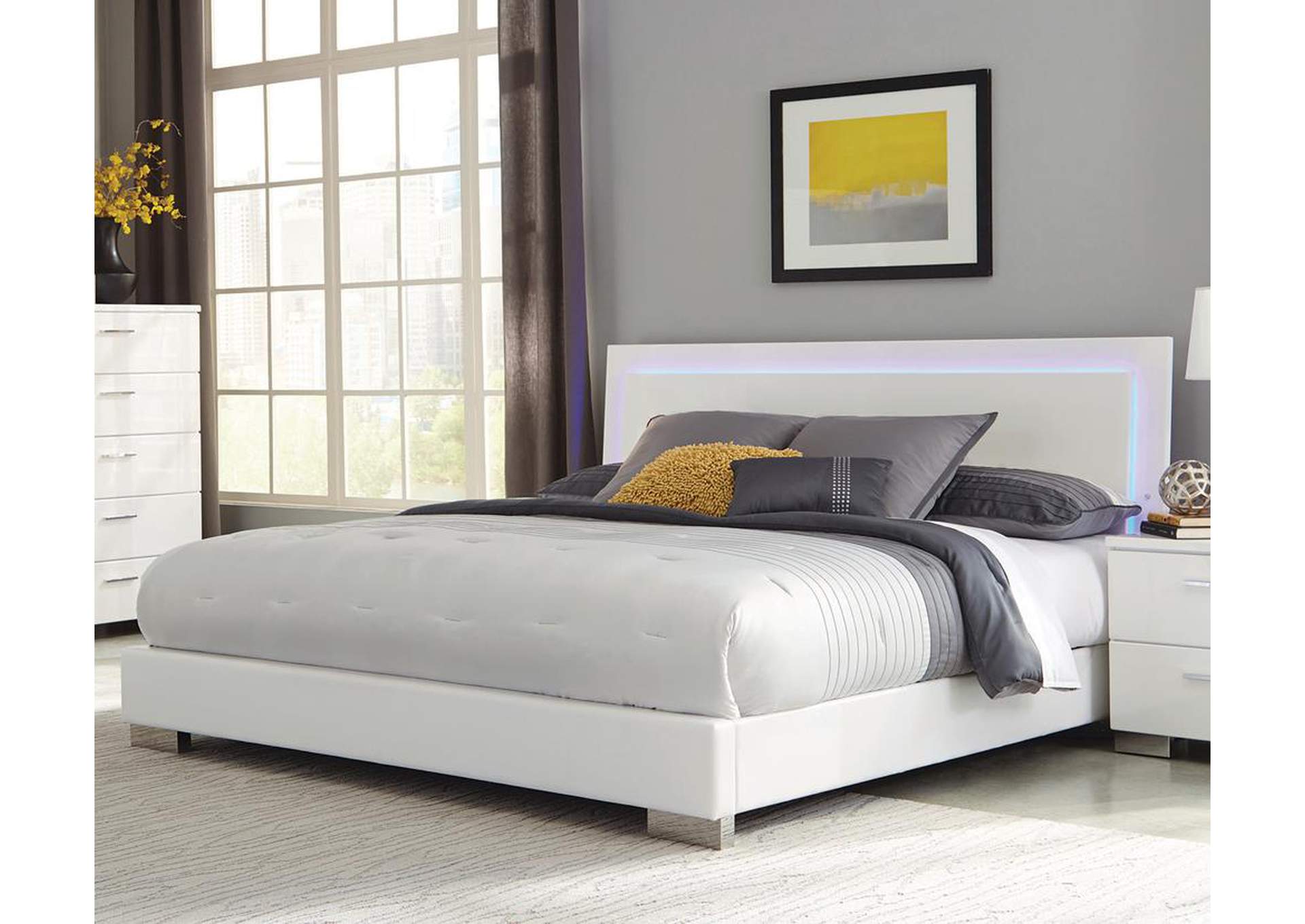High Gloss California King Bed, White Cal King Bed