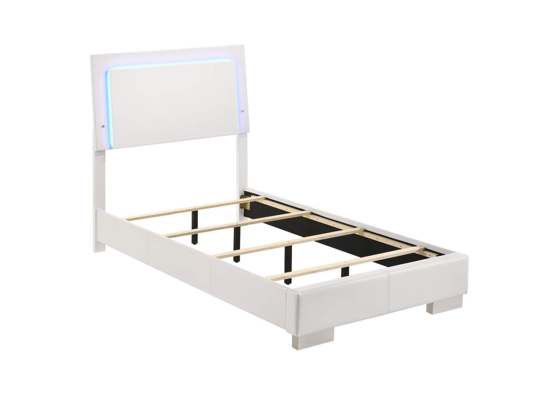 Felicity Twin Panel Bed with LED Lighting Glossy White,Coaster Furniture