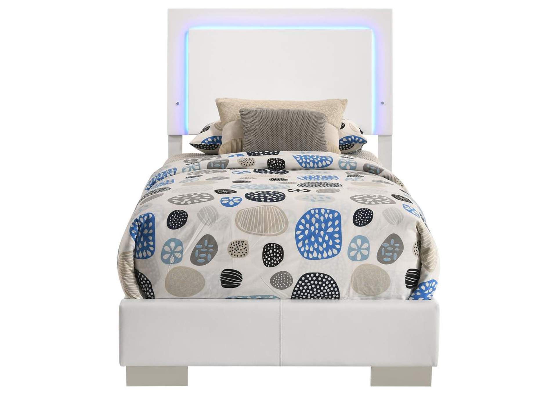 Felicity Twin Panel Bed With Led Lighting Glossy White,Coaster Furniture