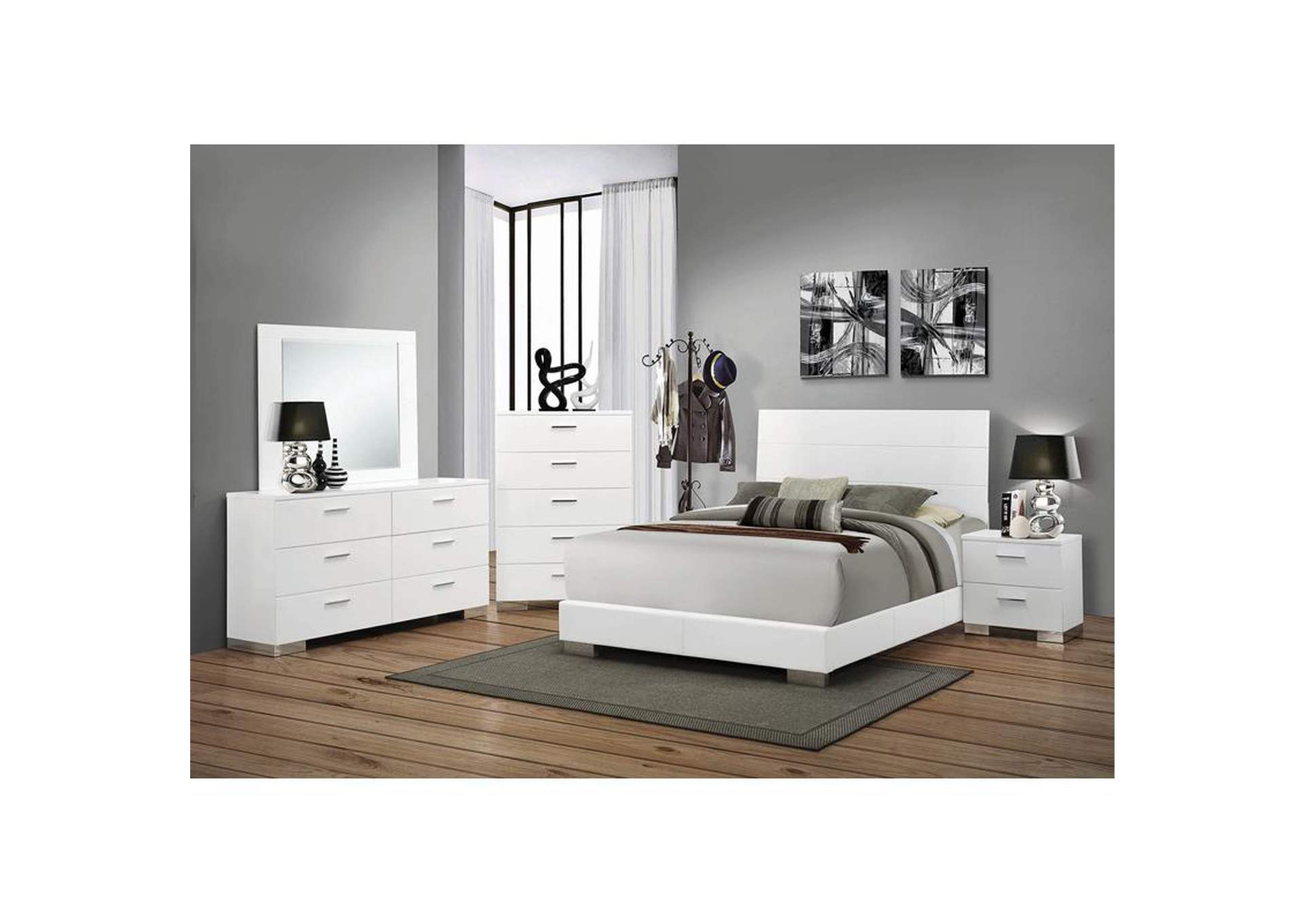 Felicity 6-Piece Bedroom Set Glossy White With Plank Headboard,Coaster Furniture