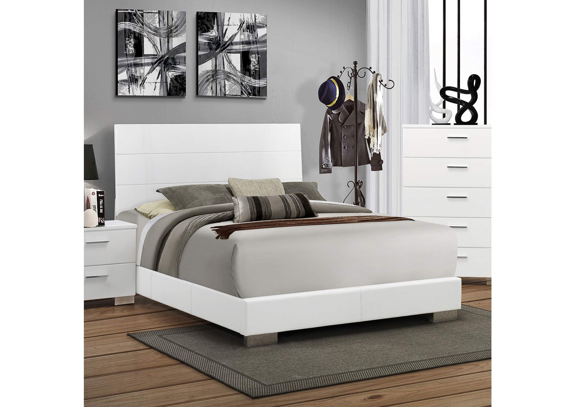 Felicity California King Panel Bed Glossy White,Coaster Furniture
