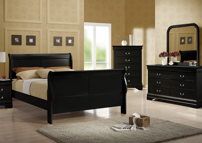 Louis Philippe Black Queen Bed, Dresser, Mirror & Nightstand,ABF Coaster Furniture