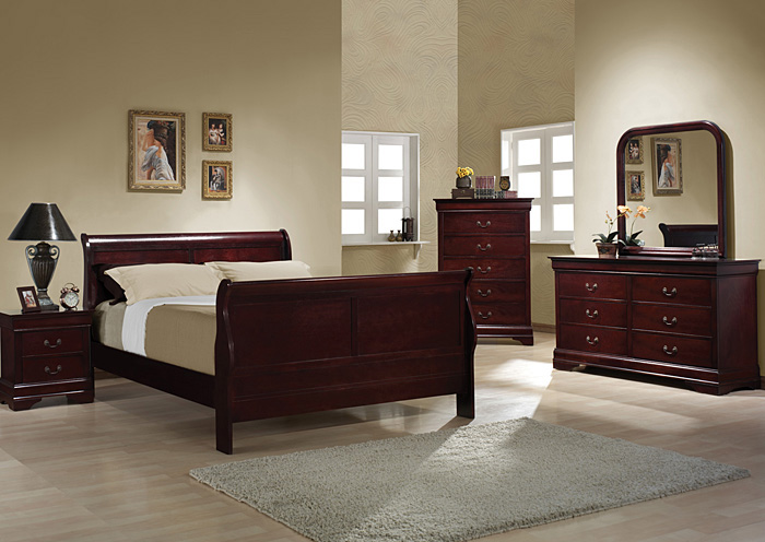 Louis Philippe Cherry Queen Bed w/Dresser & Mirror,Coaster Furniture