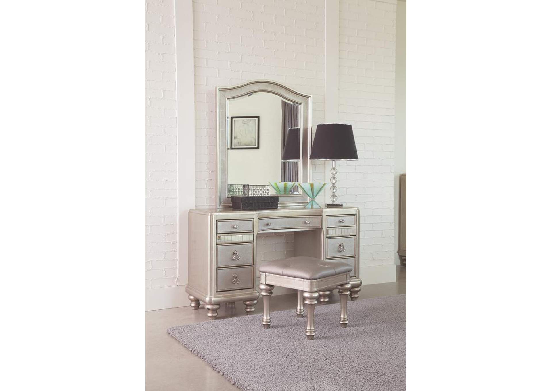 Bling Game Arched Top Vanity Mirror Metallic Platinum,Coaster Furniture