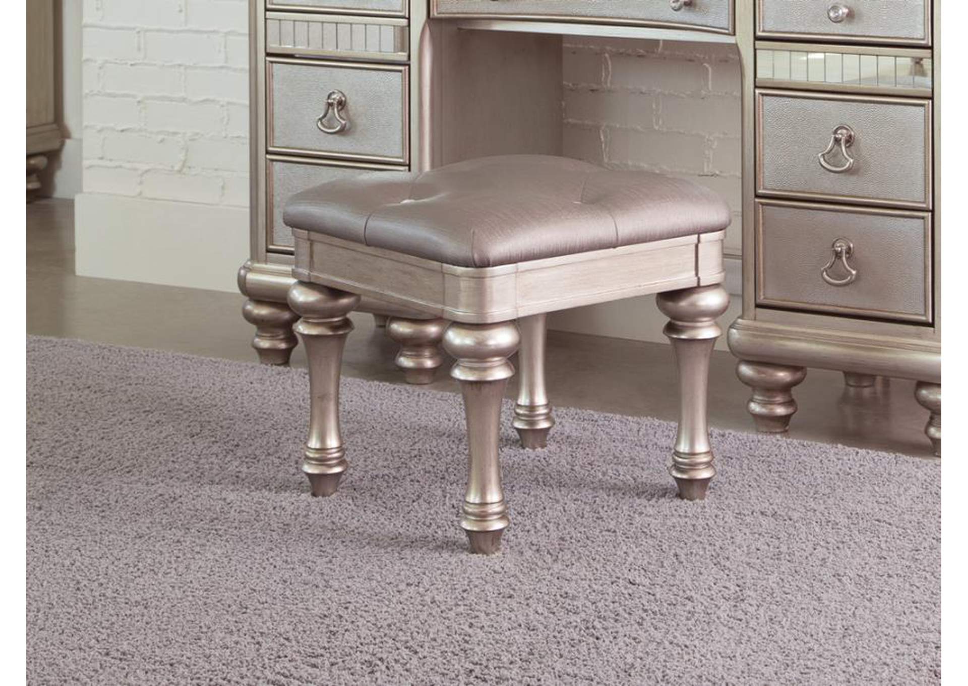 Bling Game Upholstered Vanity Stool Metallic Platinum,Coaster Furniture
