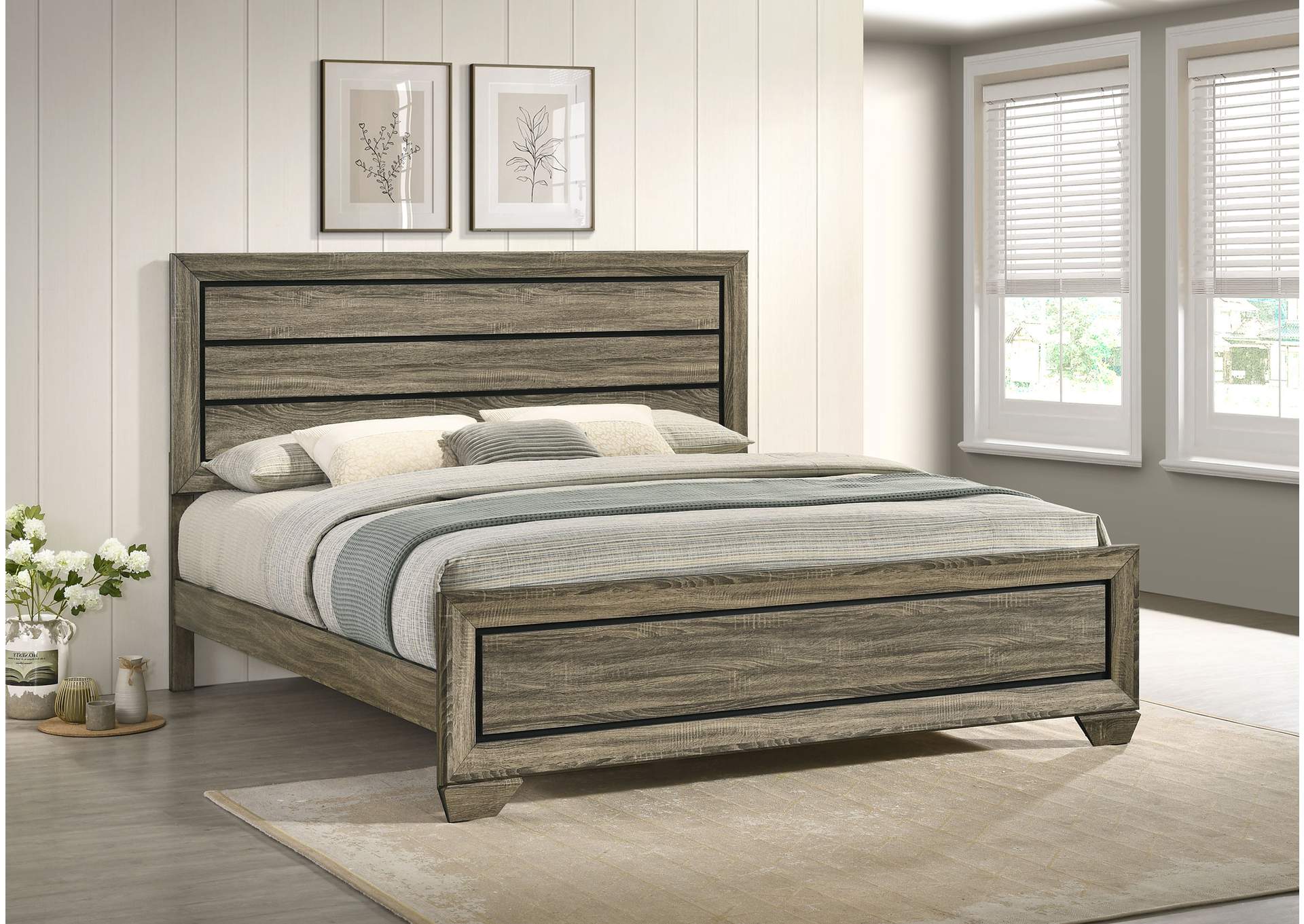 Kauffman Eastern King Panel Bed Washed Taupe,Coaster Furniture