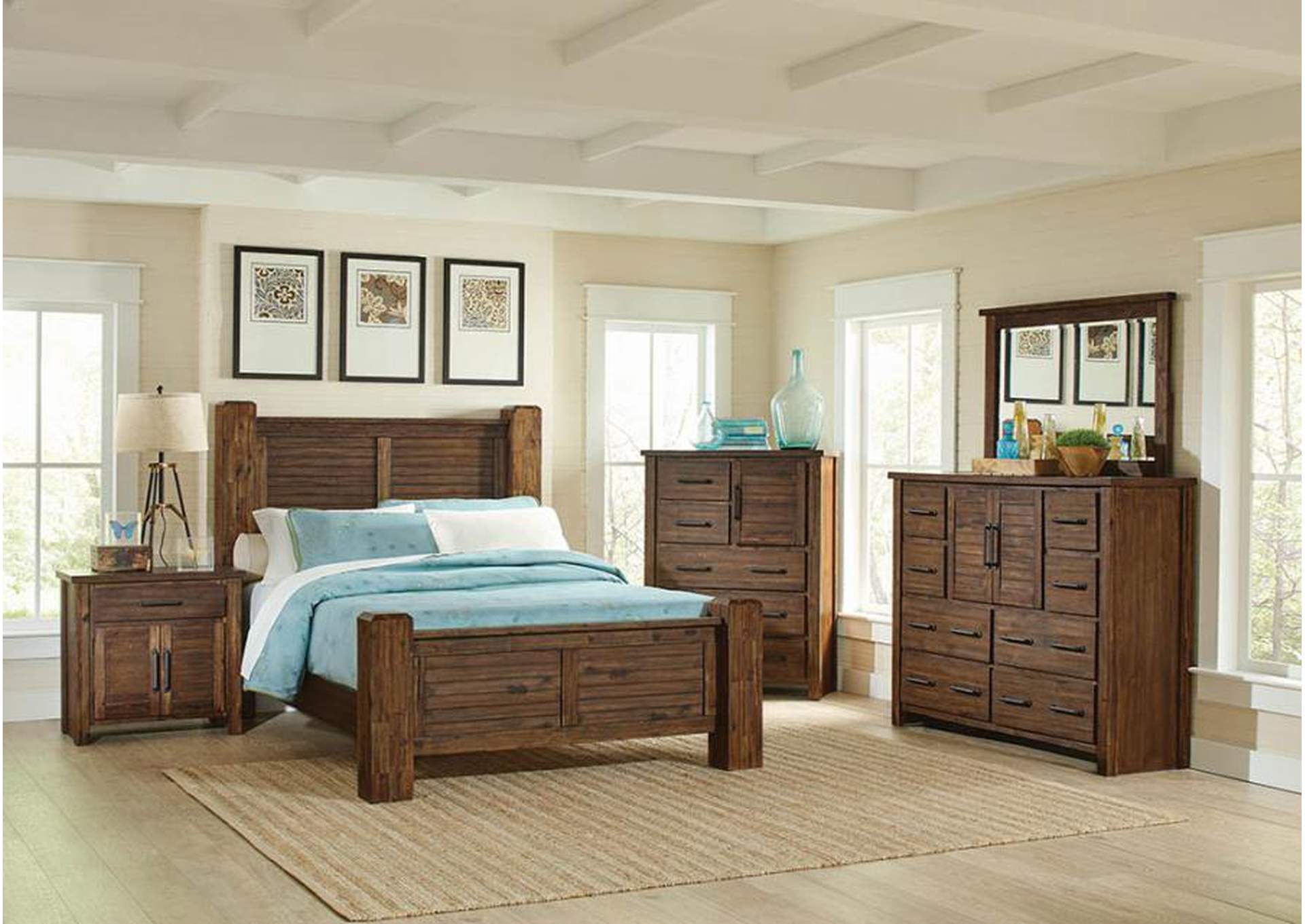 Sutter Creek Queen Bed with Block Posts Vintage Bourbon,Coaster Furniture