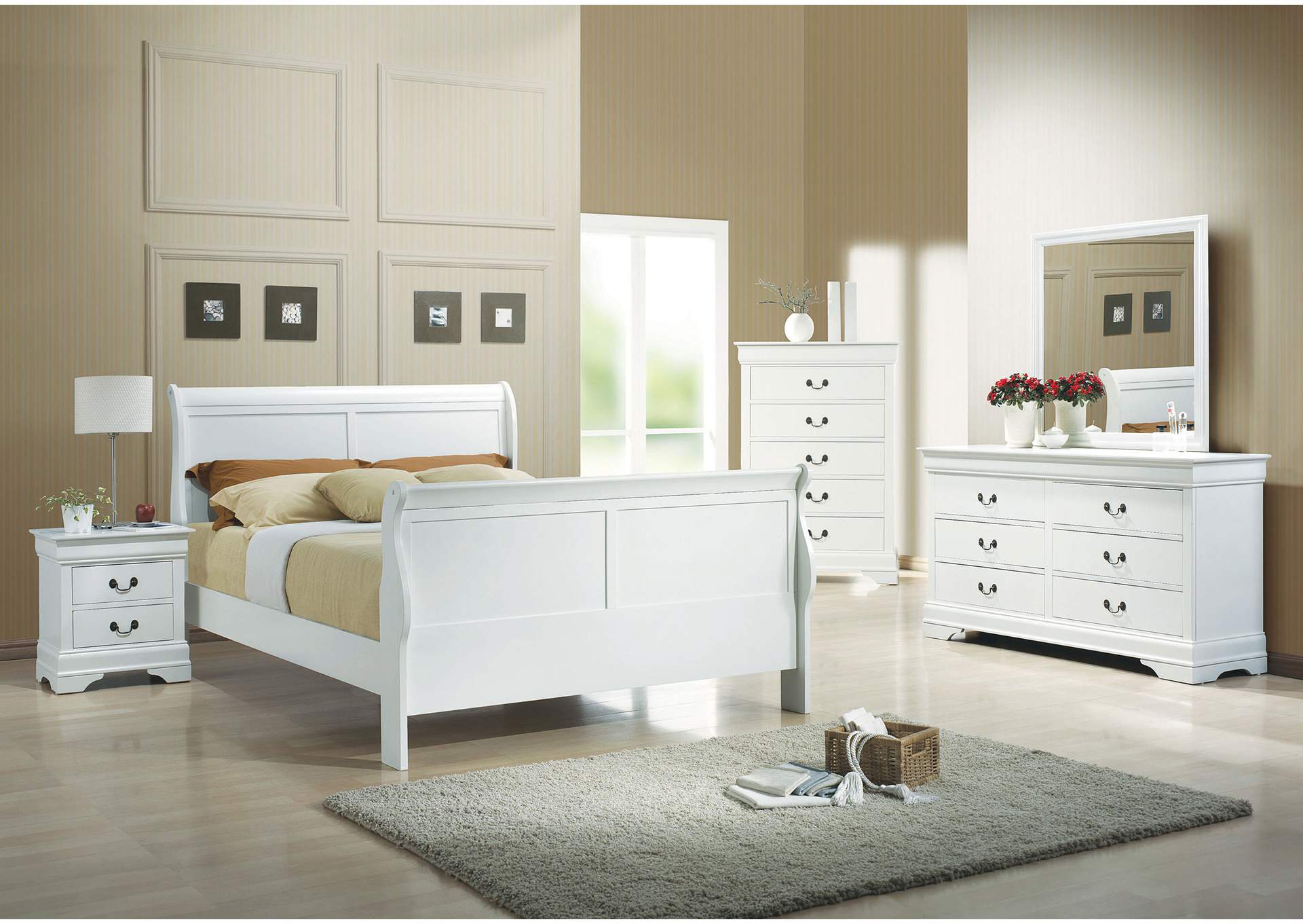 Louis Philippe Queen Sleigh Panel Bed White,Coaster Furniture