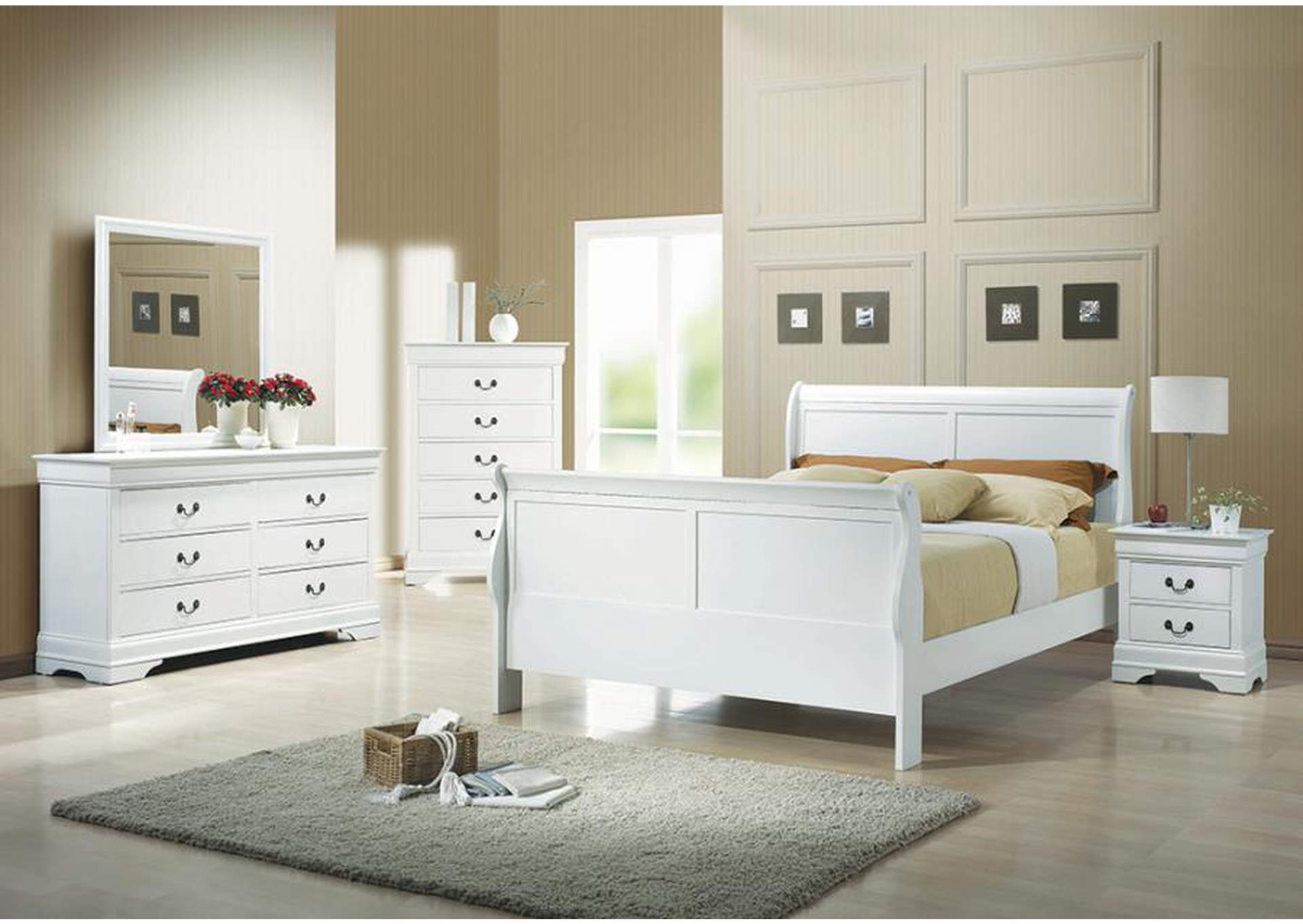 Louis Philippe Queen Sleigh Panel Bed White,Coaster Furniture