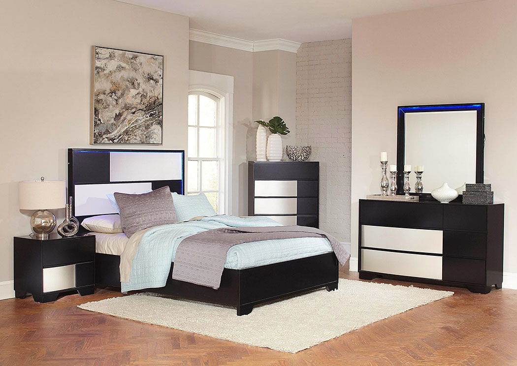 Havering Black/Sterling Eastern King Bed w/Dresser, Mirror and Nightstand,ABF Coaster Furniture