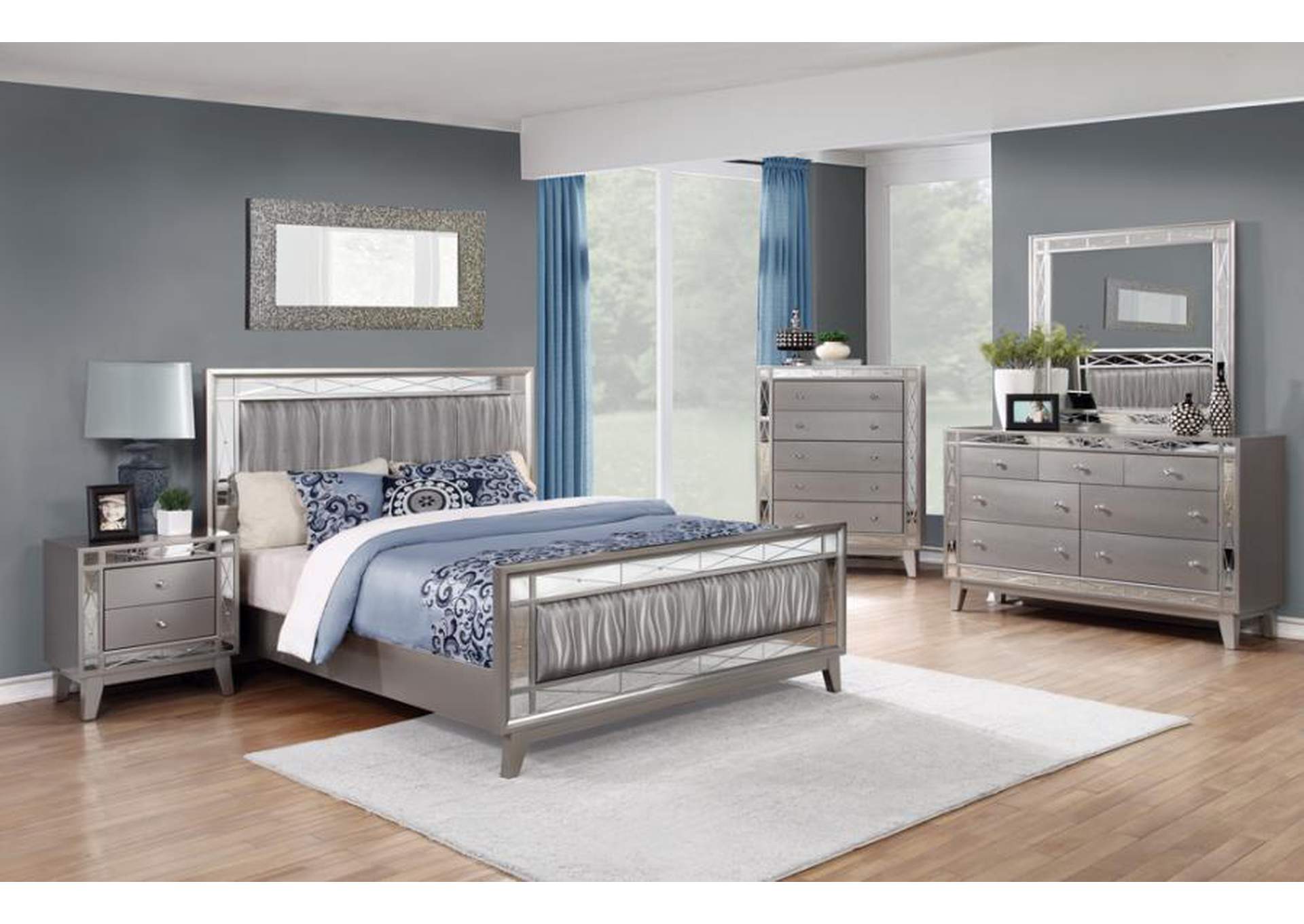 Leighton Full Panel Bed with Mirrored Accents Mercury Metallic,Coaster Furniture