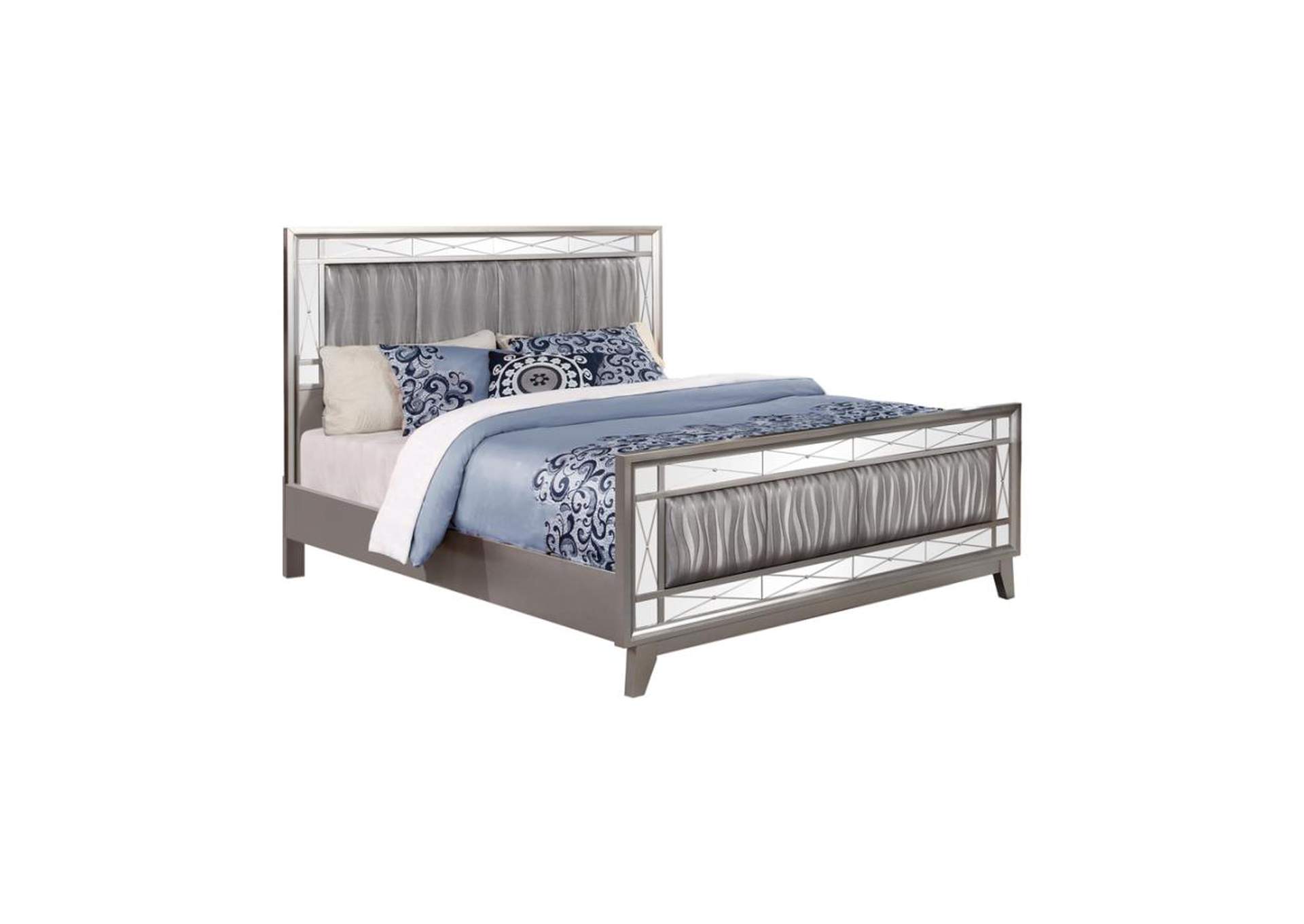 Leighton Queen Panel Bed with Mirrored Accents Mercury Metallic,Coaster Furniture