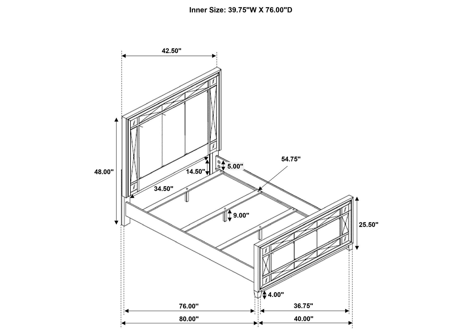 Leighton Twin Panel Bed with Mirrored Accents Mercury Metallic,Coaster Furniture