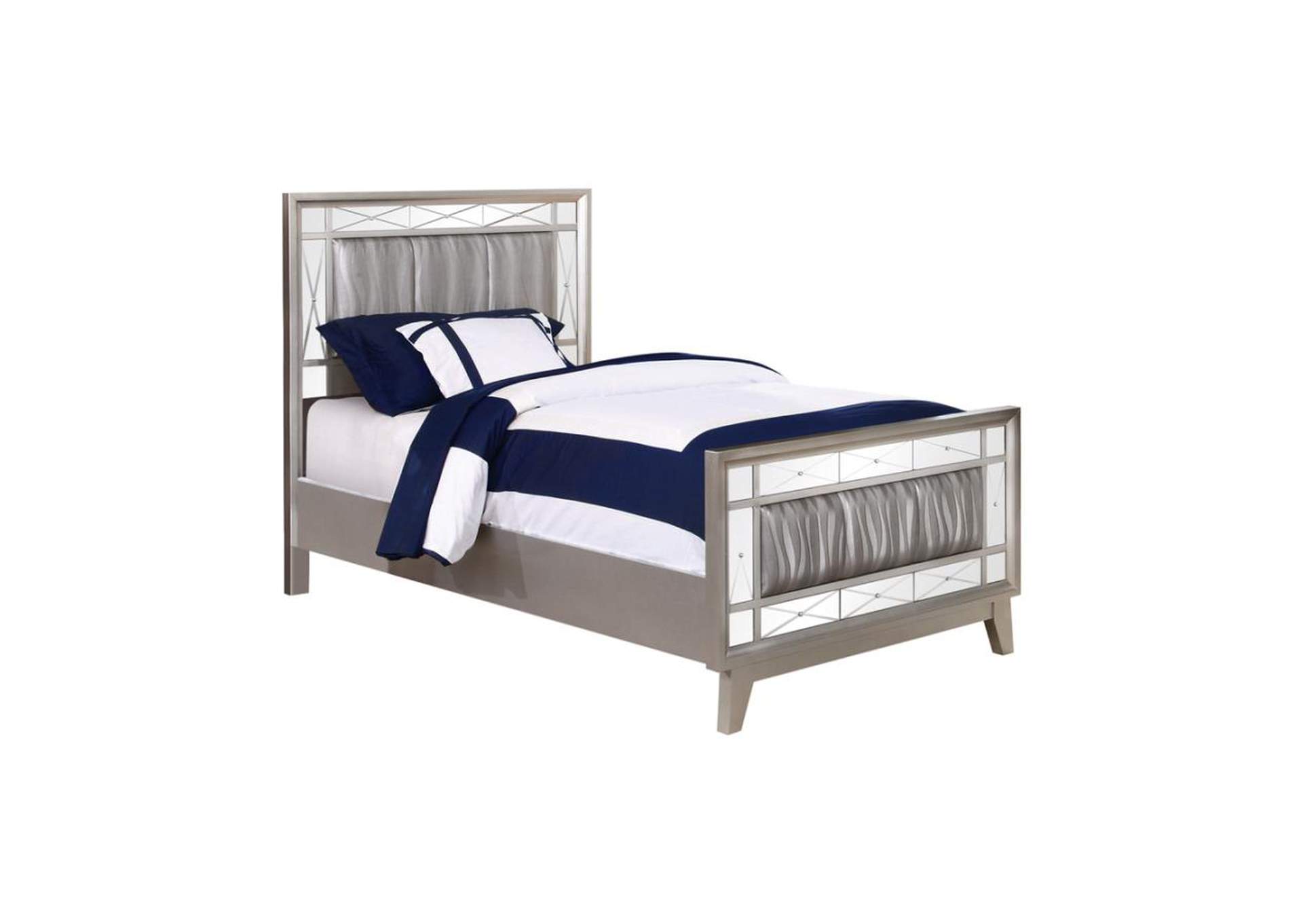 Leighton Twin Panel Bed With Mirrored Accents Mercury Metallic,Coaster Furniture