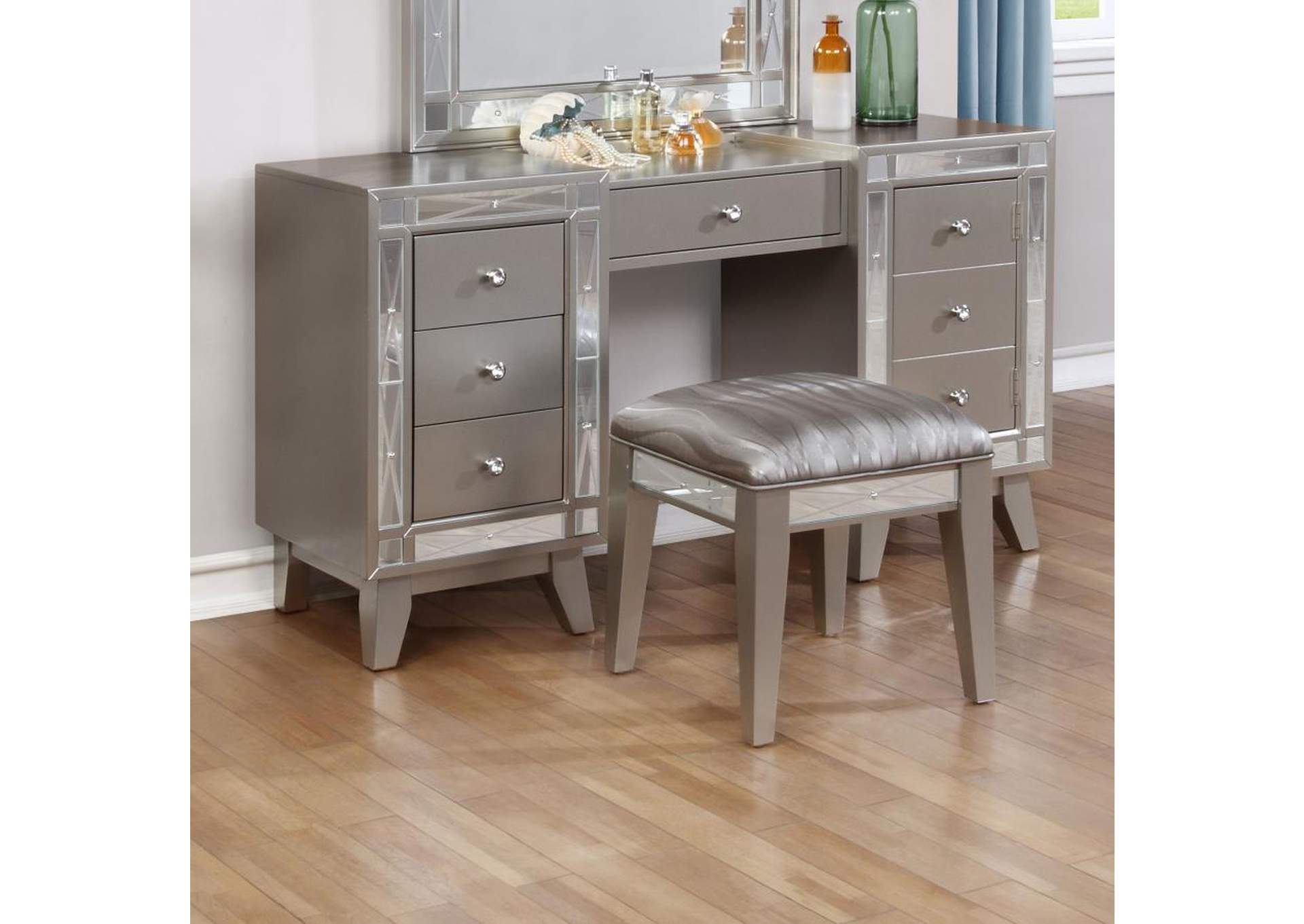 Leighton Vanity Desk And Stool Metallic Mercury,Coaster Furniture