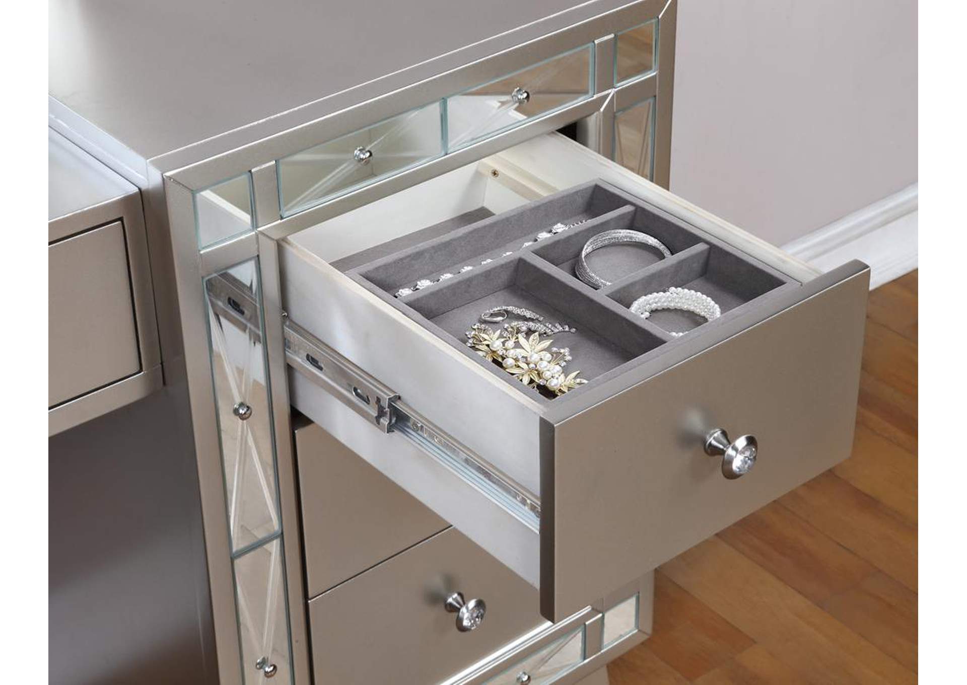Metallic Grey Leighton Contemporary Vanity Desk And Stool,Coaster Furniture