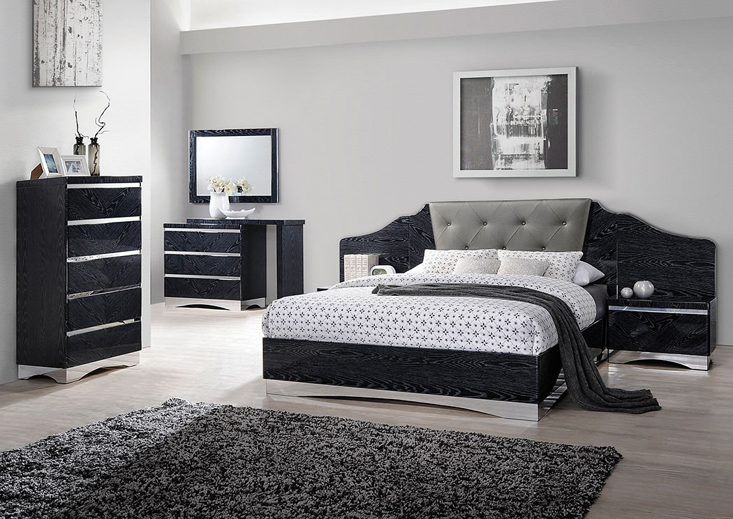 Alessandro Glossy Black Eastern King Bed,ABF Coaster Furniture