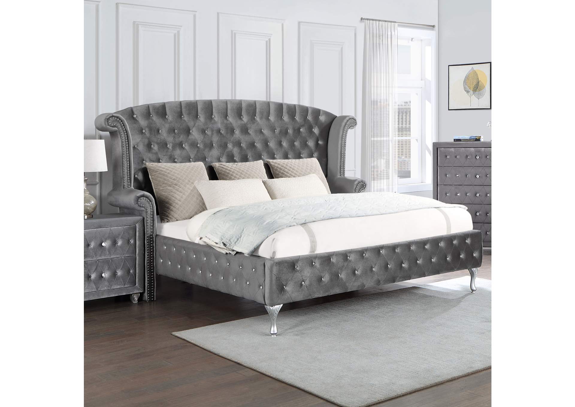 Deanna Eastern King Tufted Upholstered Bed Grey,Coaster Furniture