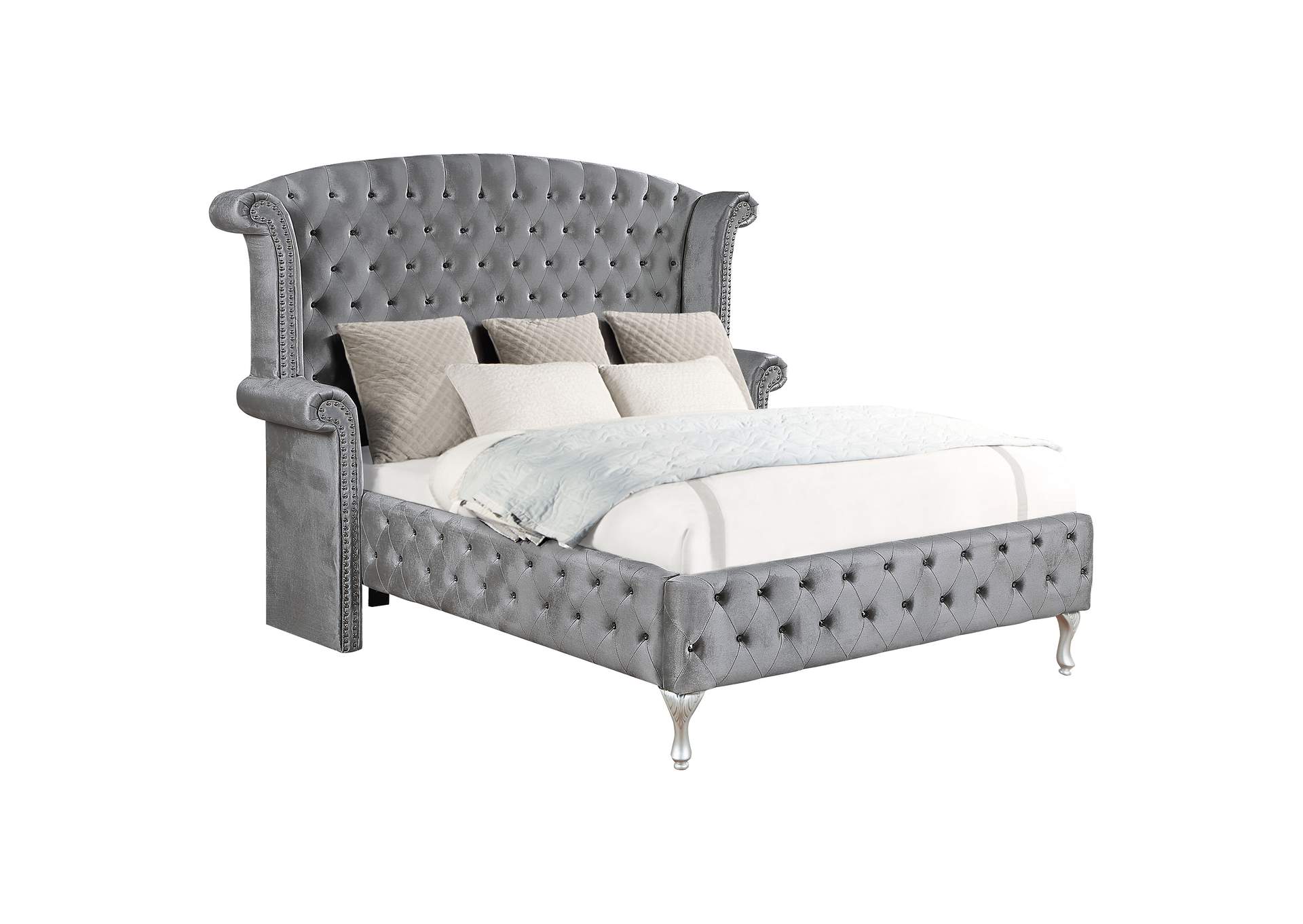 Deanna Eastern King Tufted Upholstered Bed Grey,Coaster Furniture