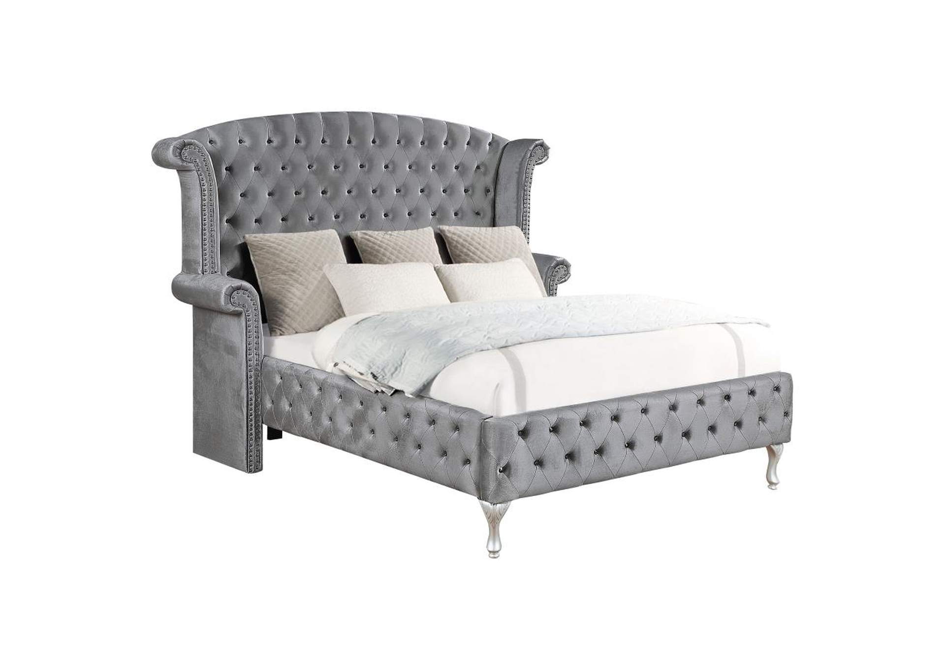 Deanna Queen Tufted Upholstered Bed Grey,Coaster Furniture