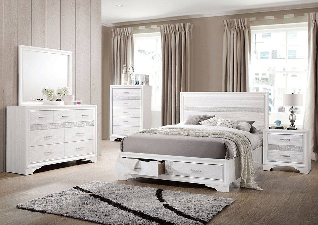 White Eastern King Storage Bed w/Dresser, Mirror and Nightstand,ABF Coaster Furniture